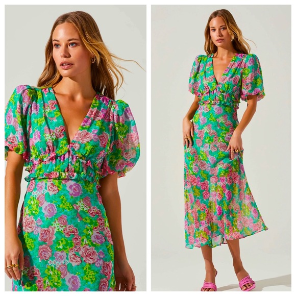 Astr Dresses & Skirts - NWT ASTR The Label Esperanza Floral Puff Sleeve Dress, Medium